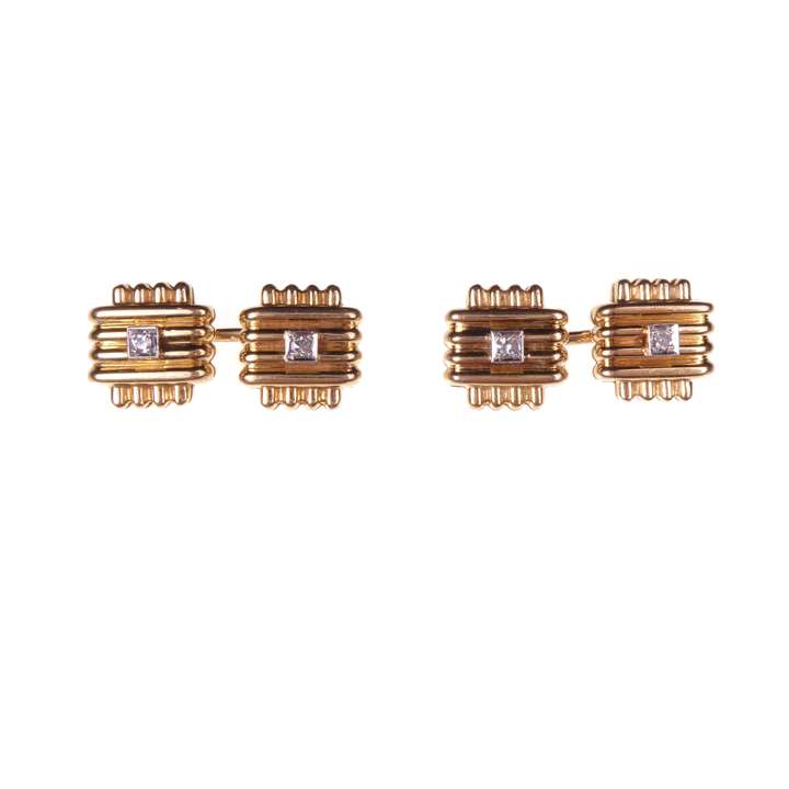 Pair of mid-20th century gold and diamond cufflinks
